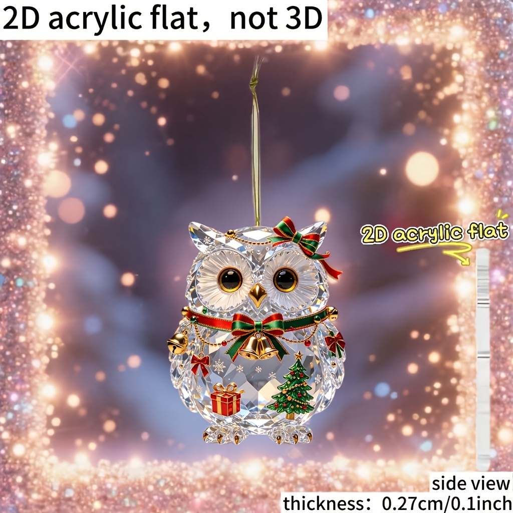 TEMU 2d Acrylic Flat 1pc, Embossed 2d Acrylic Material Home Decor Pendant, Christmas Owl, Practical And Aesthetic Holiday Ornament, Holiday Gift