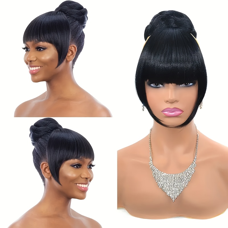   presentation elegant bangs wig face shape modification synthetic hair piece with bangs thick and fluffy volume high temperature   weight 25g 8 inch clip in suitable for all women details 4