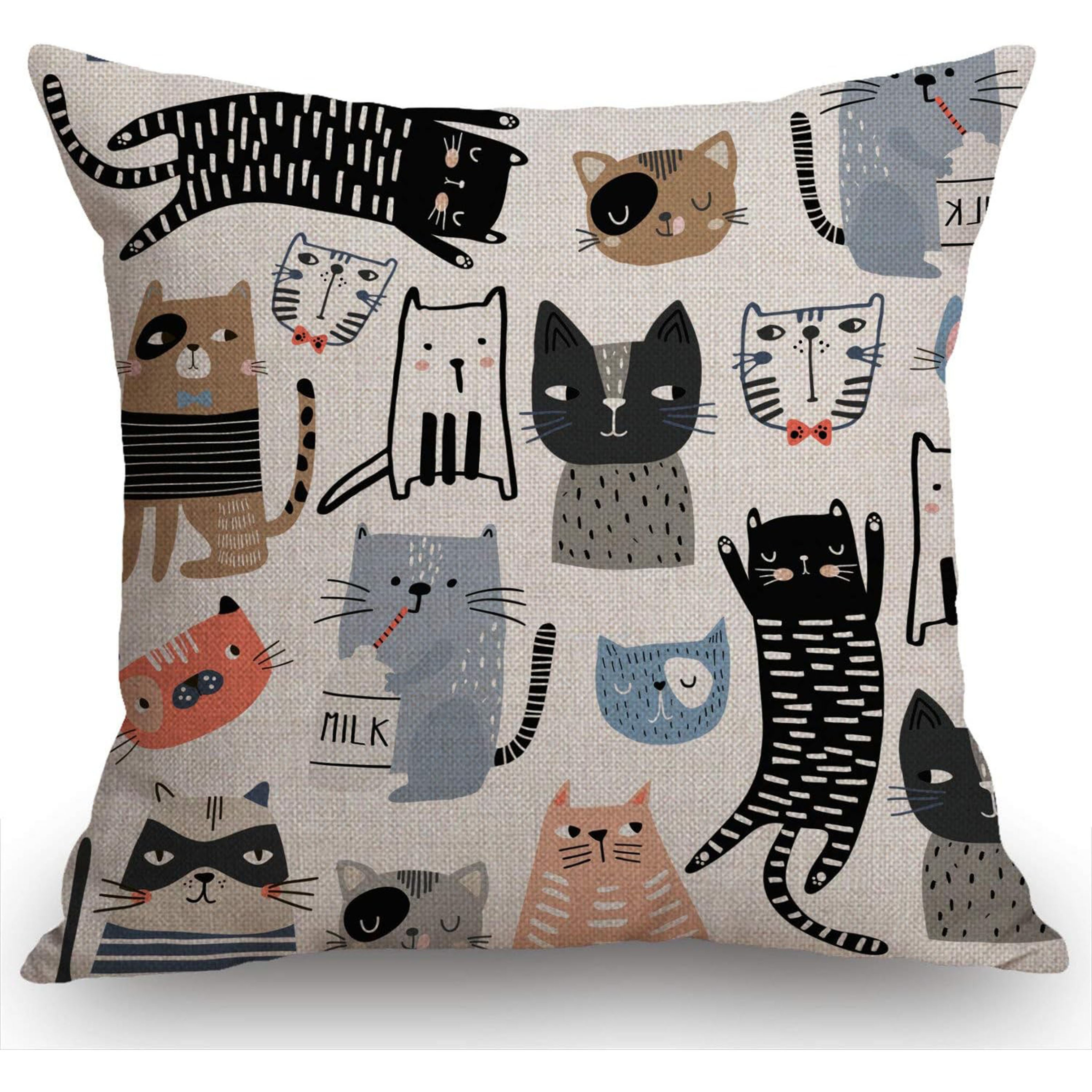 1pc,throw Pillow Cover Funny Cats And Milk Bottle Decorative Pillow Cases Home Decor Square 16" X16/18" X18/20" X20 Inches Pillowcases