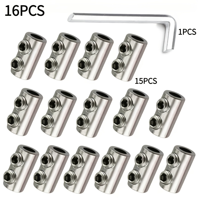 TEMU 16 Double-hole Wire Rope Self-locking Fasteners (including 15 Wire Rope Lock Sets Plus 1 Professional Allen Wrench) Stainless Steel Material,