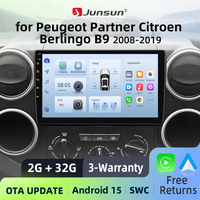 Junsun Brezžični Carplay & Auto Avtoradio, 15, 2+32GB, Multimedijski Stereo za Citroen Berlingo B9/ Za 2008 2009 2010 2011 2012 2013 2014 2015