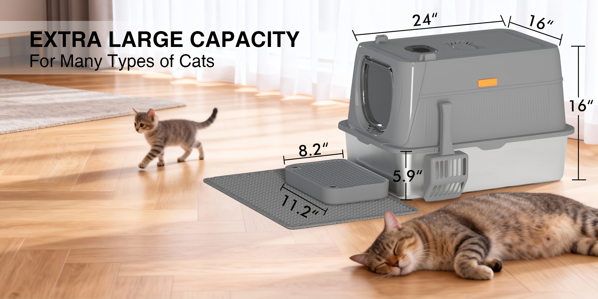 CITYLIFE Oversized Stainless Steel Cat Litter Box, Completely Covered Cat Litter Box with a Lid, Collapsible Anti-Splash Cat Litter Box Featuring a Front Flap Door, Indoor Cat Toilet, Superior Odor Control Pet Toilet