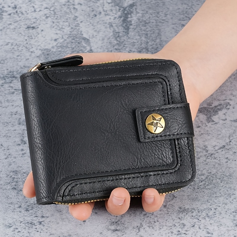 TEMU Personalized Vintage Men's Zipper Wallet With And Custom Letters - Faux Leather Multi-compartment Coin Purse With Safety Clasp Design - Ideal