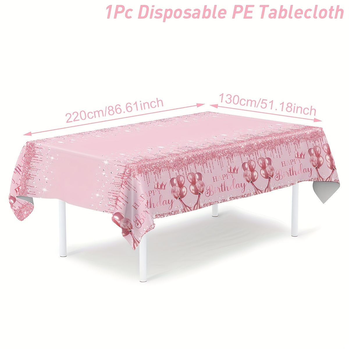 Image of Halloween,wedding Decorations,summer Decoration,garden Decor For Outside,outdoor Decor, Christmas, 1pc Rose Golden Glitter Birthday Tablecloth - 220x 130cm Disposable Pe Cover With " Happy