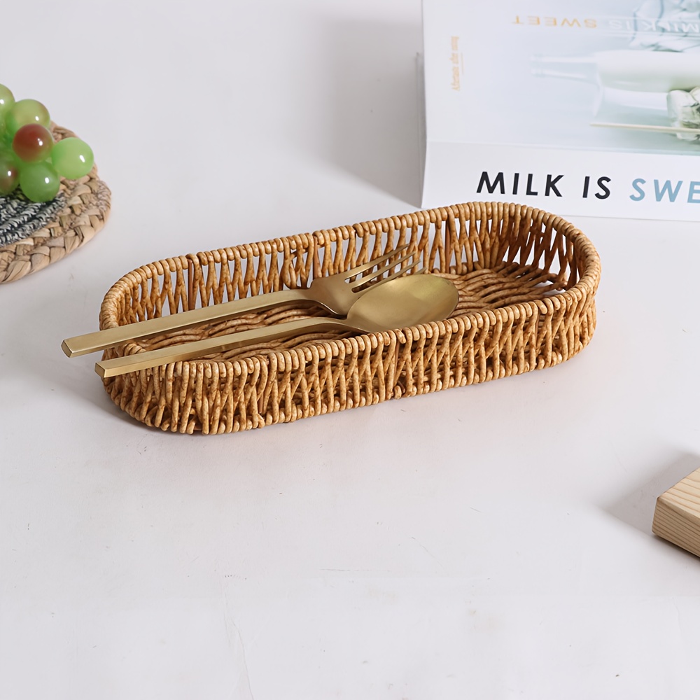 Hand-woven Cutlery Storage Box, Exquisite Spoon Storage Tray, Small Jewelry Storage, Candy Placement, Shelf Baskets