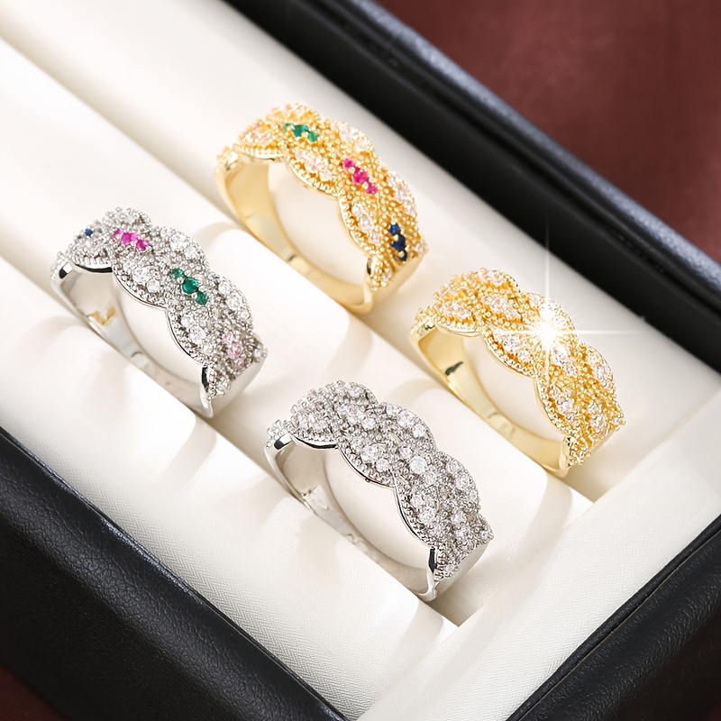 Golden Plated Geometric Ring with CZ Accents