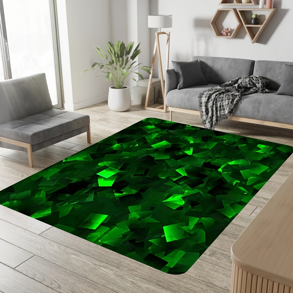 modern emerald green pattern area rug luxury soft padding Temu
