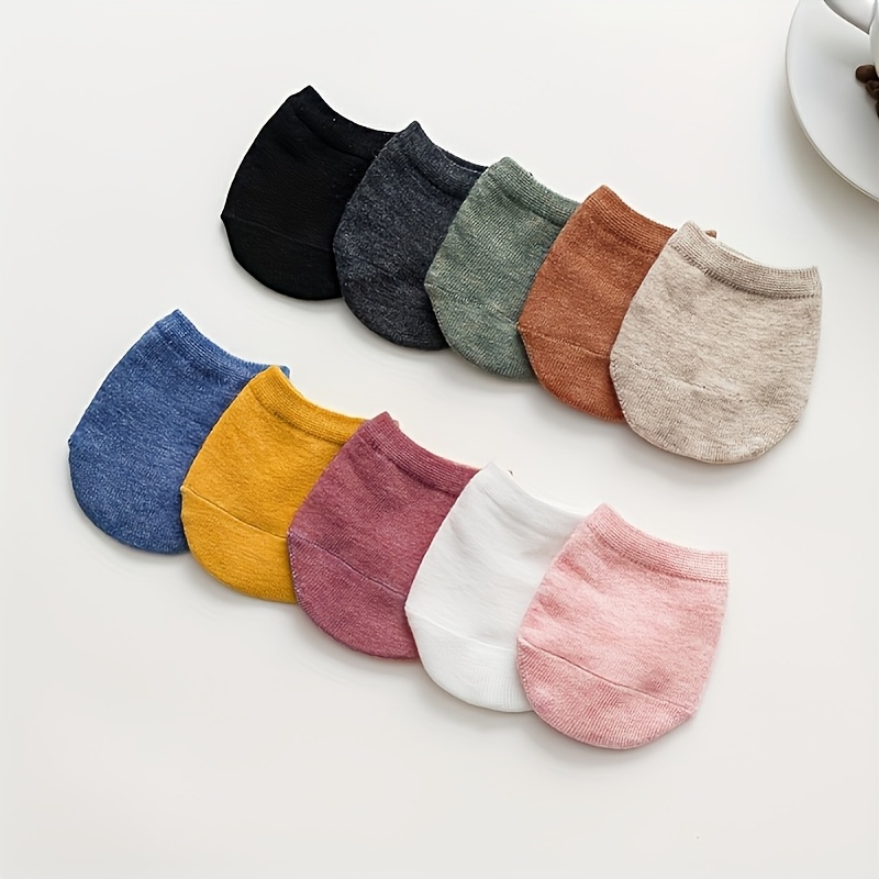 Image of 5 Pairs/10 Pairs Women's Candy Color Half Socks Plain Invisible Half Palm Socks Versatile Fashion Simple Front Palm Socks Season Thin Style Sweat Absorbing Boat Socks Suitable For Daily Use