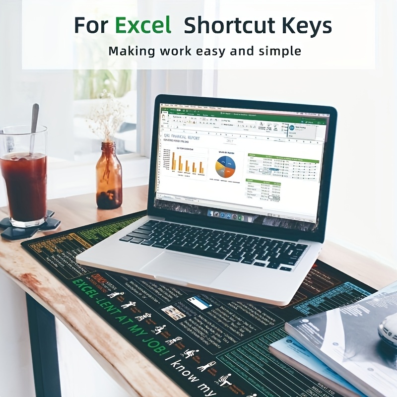 tapete de rato   excel - tapete   estendido com teclas secretas para planilha de escritório e teclado do pc |   costuradas antiderrapantes