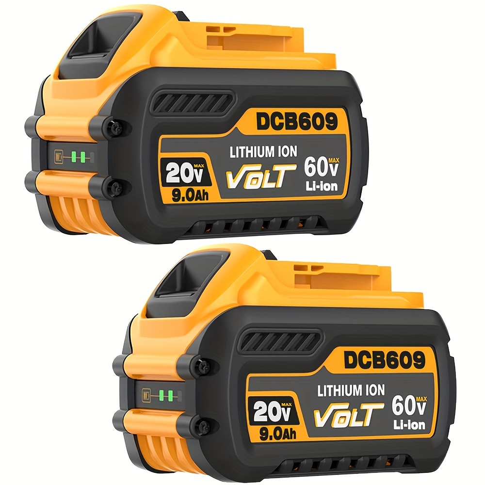 

2 Pack 9.0ah Batteries For Dewalt 20v 60v Max Lithium Dcb609 Dcb606 Dcb612 Fit Dcb200 Dcb204 Dcb206 Dcb208 Dcb210 Dcb201 Compatible With Dewalt 20v/60v Cordless Power Tools