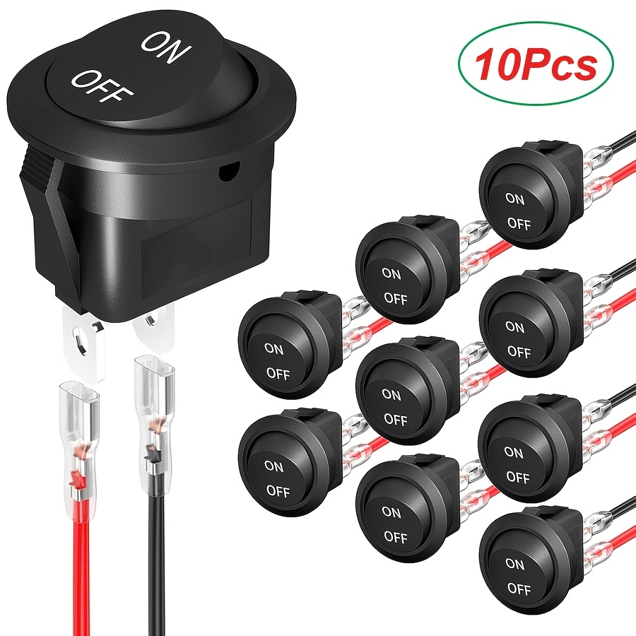 

10pcs Mini 20mm Round Rocker Switches, 12v Toggle, , For Cars, Boats, Rvs - Includes Wires, &