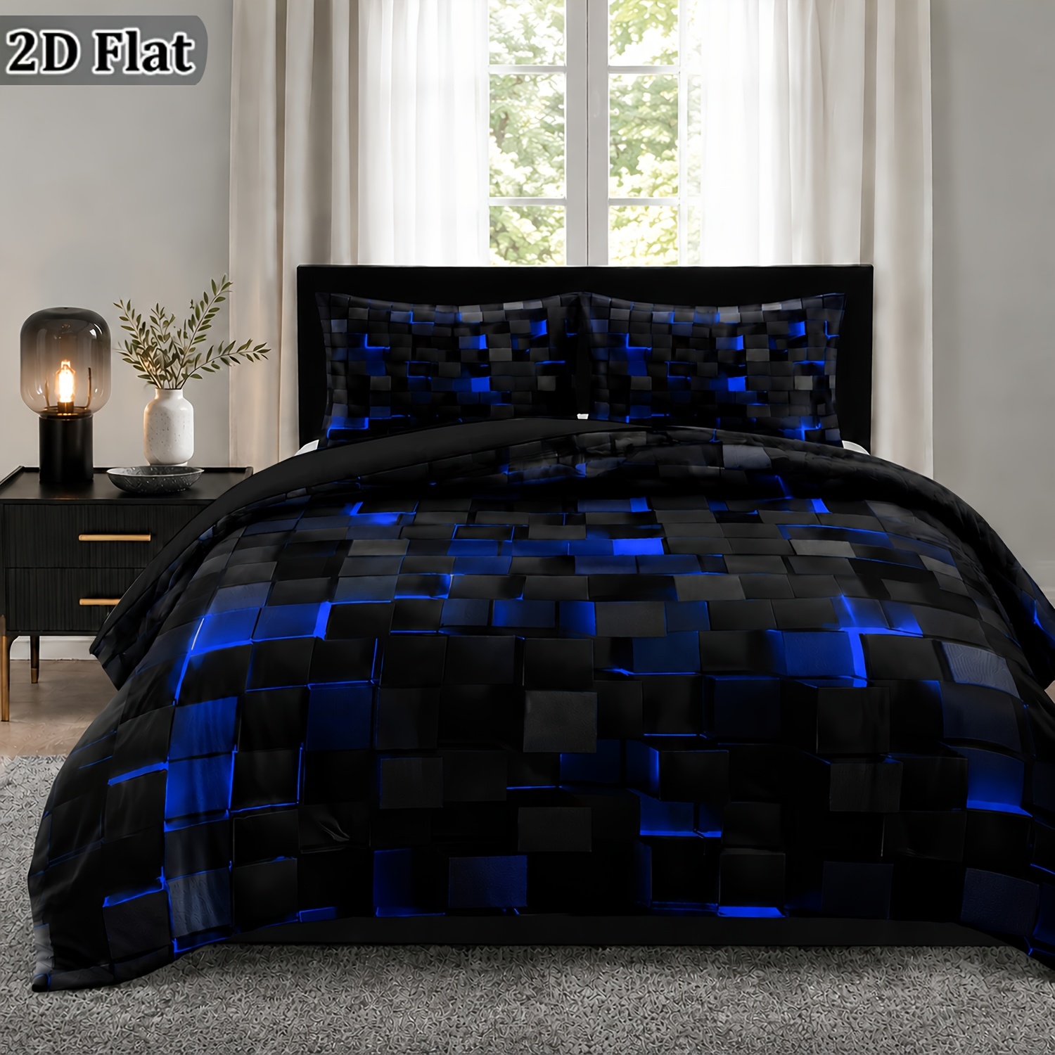 TEMU Parure de Housse de Couette Géométrique 2 Pièces, Linge de Lit Moderne à avec 1 Housse de Couette et 2 Taies d'Oreiller, Housse de Couette Douce