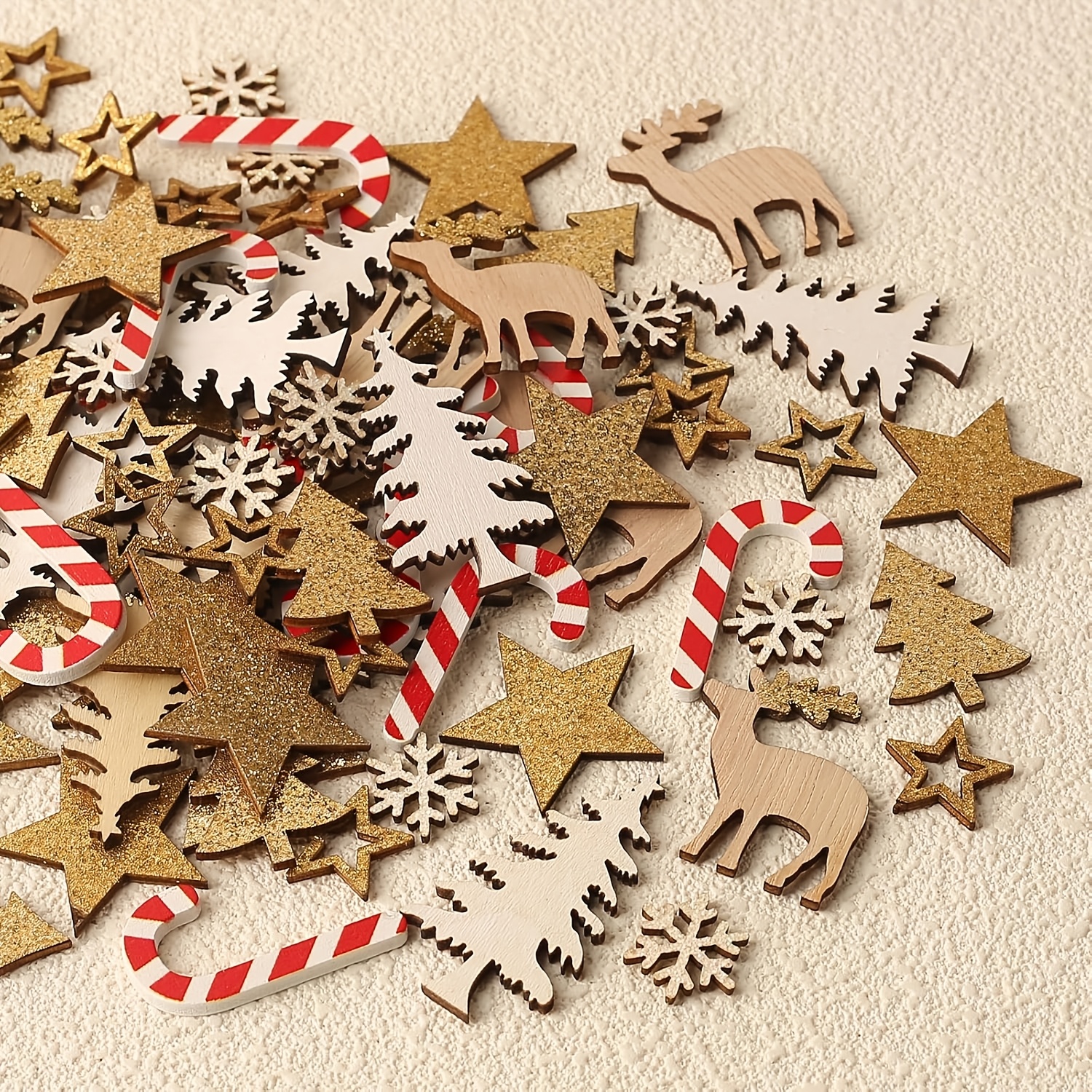 TEMU 108 pièces de de Noël en bois, disques en bois à disperser, décoration de Noël, en bois, décoration de table de Noël, bricolage