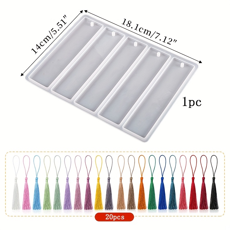 TEMU Multiple Molds From, Diy Bookmark Jewelry Casting Silicone Resin Mold Set, Including 1pc Bookmark Mold & 20pcs Colored Tassels Used For Making