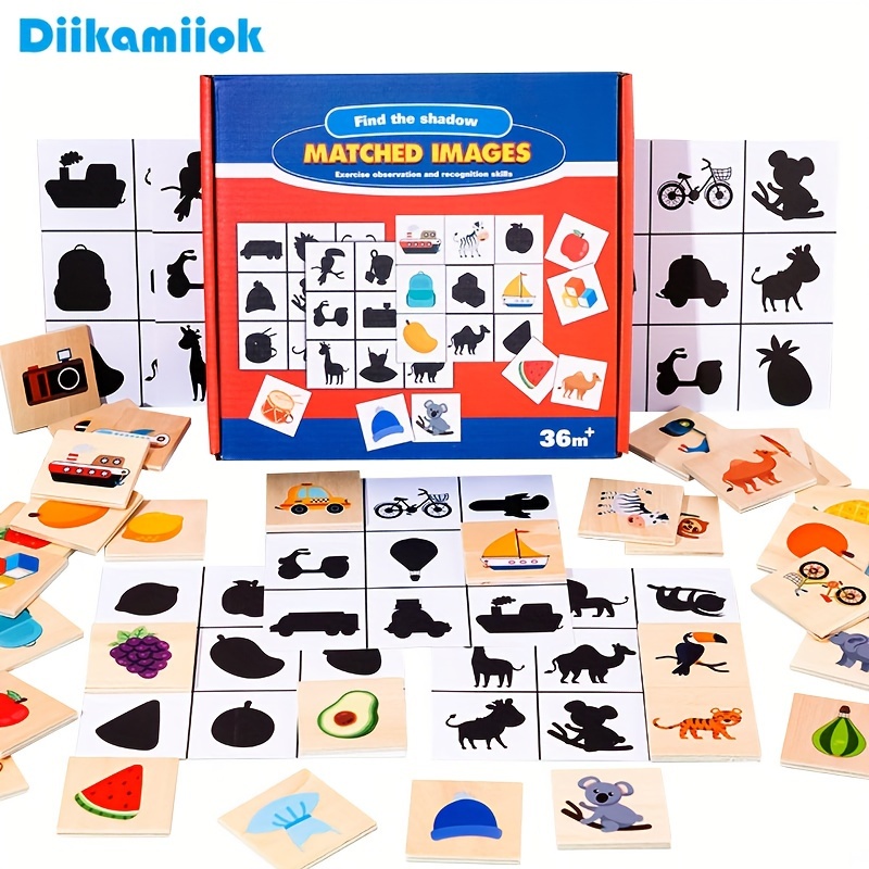 

Trouvez le puzzle d'association d'ombres Diikamiiok, jeux Montessori, puzzle d'animaux et de fruits pour enfants, jouets éducatifs en bois pour l'apprentissage des bébés.