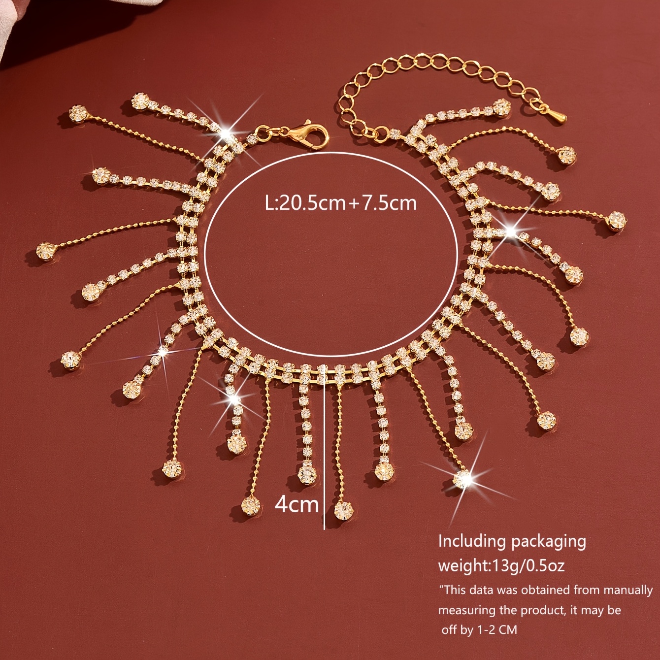 Exquisite Rhinestone Tassel Anklet, Adjustable Foot Jewelry