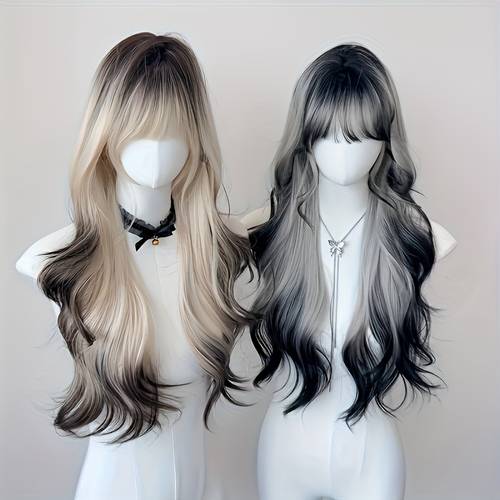 26 inch womens y2k gradient looking wig with bangs long curly waves to ombre volume for parties music festivals daily wear european hairpiece