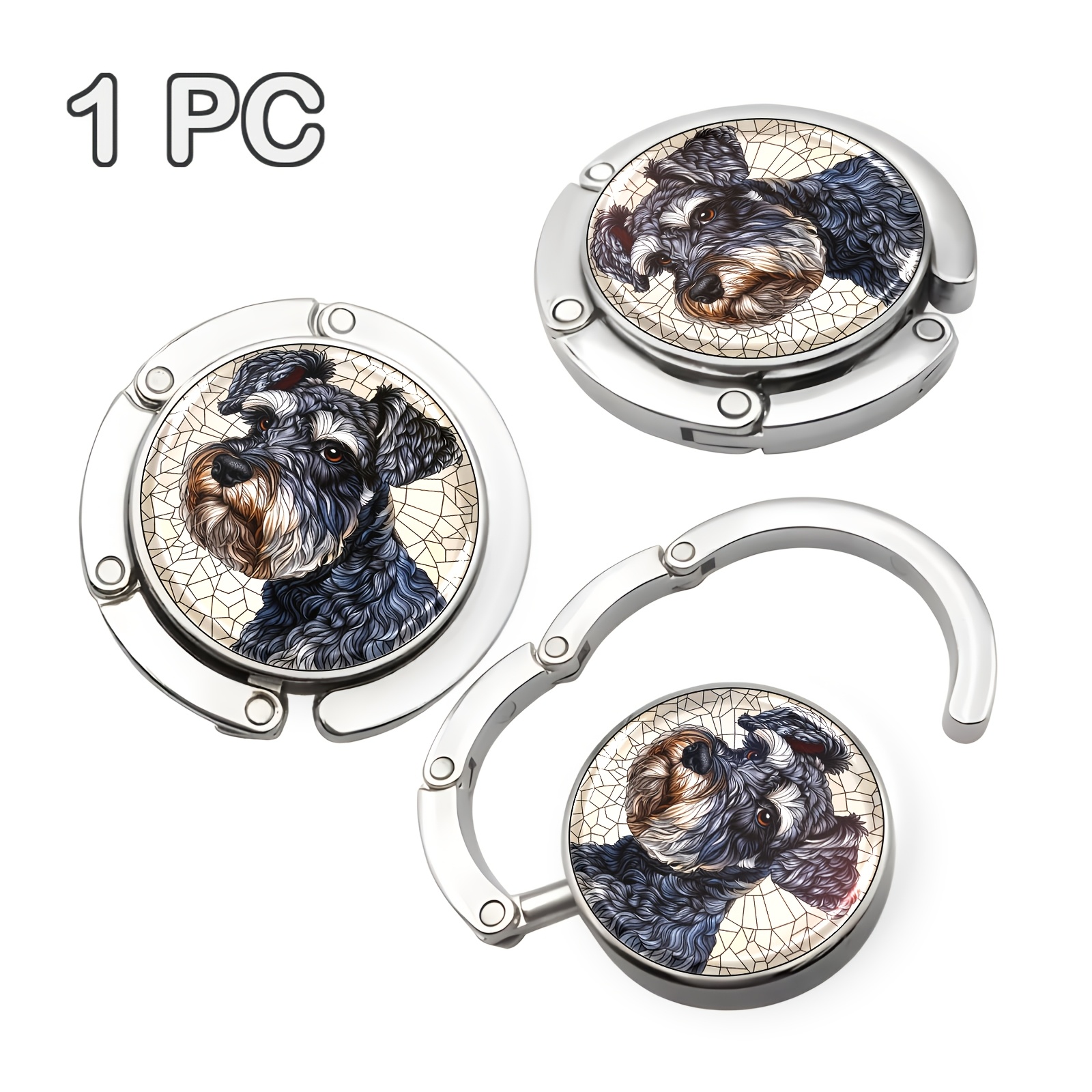 TEMU Schnauzer Dog Portrait Pattern Portable Hook, Foldable Handbag Storage Hook, Mature Style, With A Unique Gift, Suitable For Travel And Home Use,