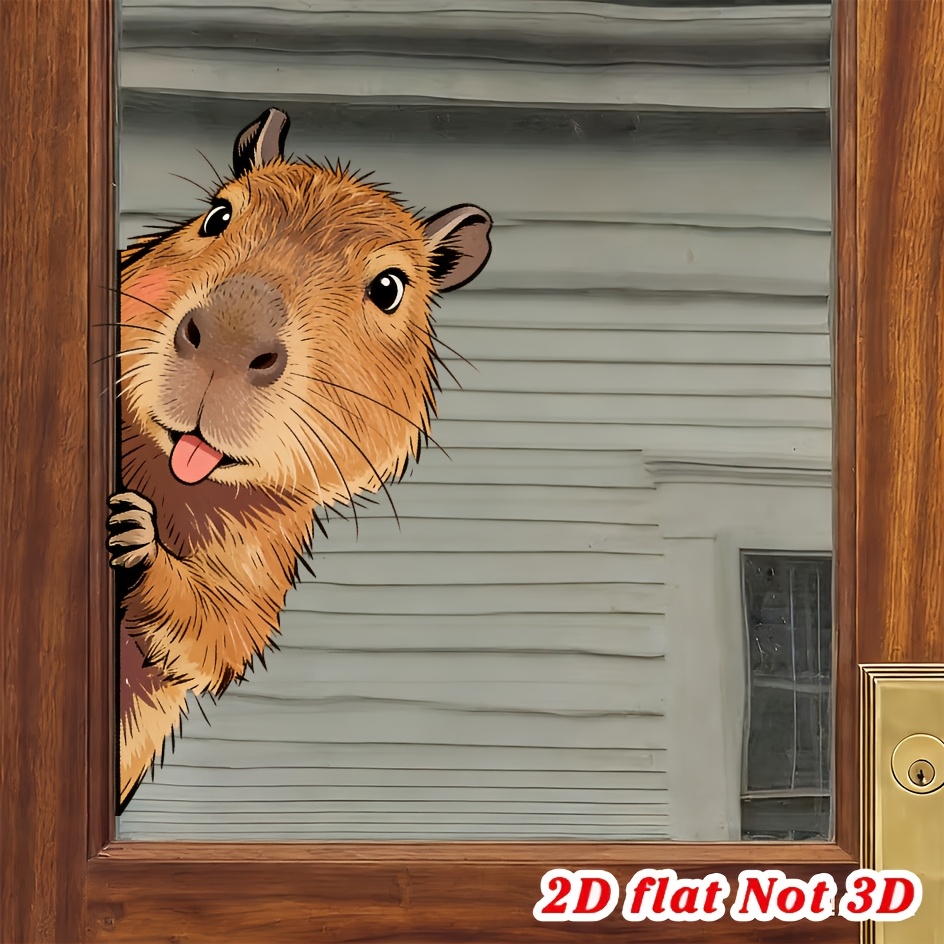 TEMU 1 autocollant de fenêtre Capybara , décoration de verre amusante, autocollant de fenêtre Capybara qui curieusement, PVC créatif adhésif,