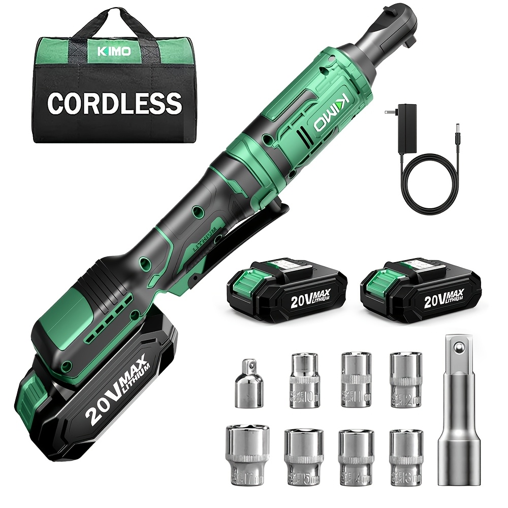 12V Cordless Electric Ratchet Wrench 3/8" - Includes 7 Sockets, 2 Batteries & Charger, 230 RPM