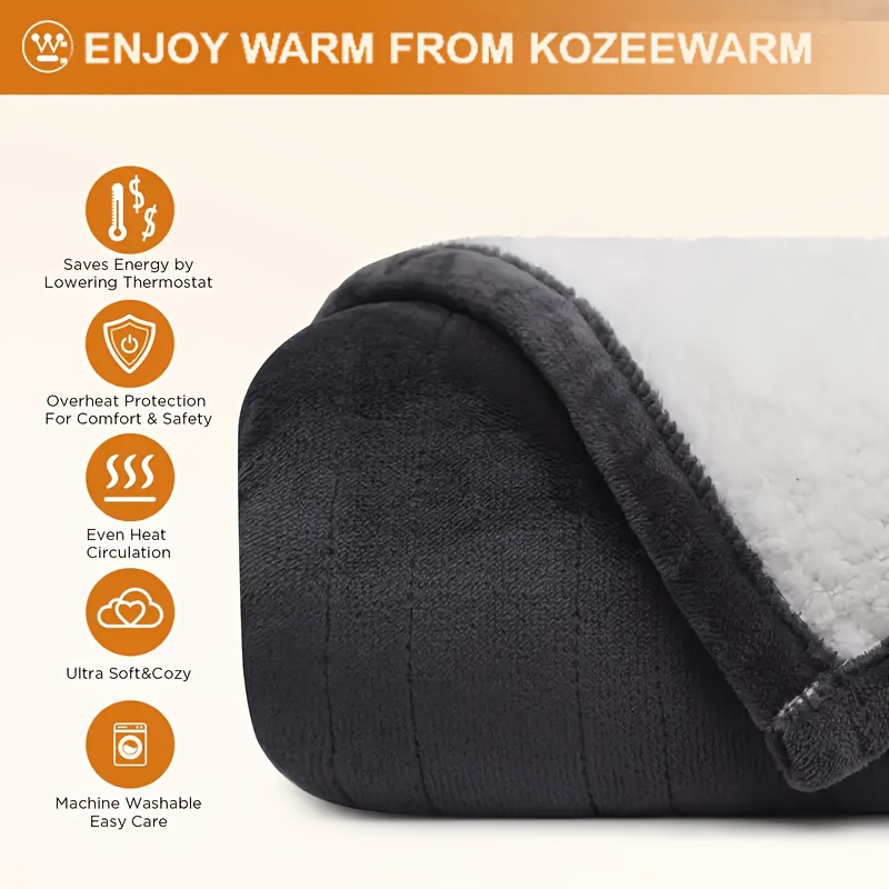 Couverture Électrique Queen, Couverture Chauffante Taille Reine avec 10 Niveaux de Chaleur et Réglage du Temps de Chauffe de 1 à 12 Heures, Flanelle vers Sherpa Inversible, Lavable en Machine