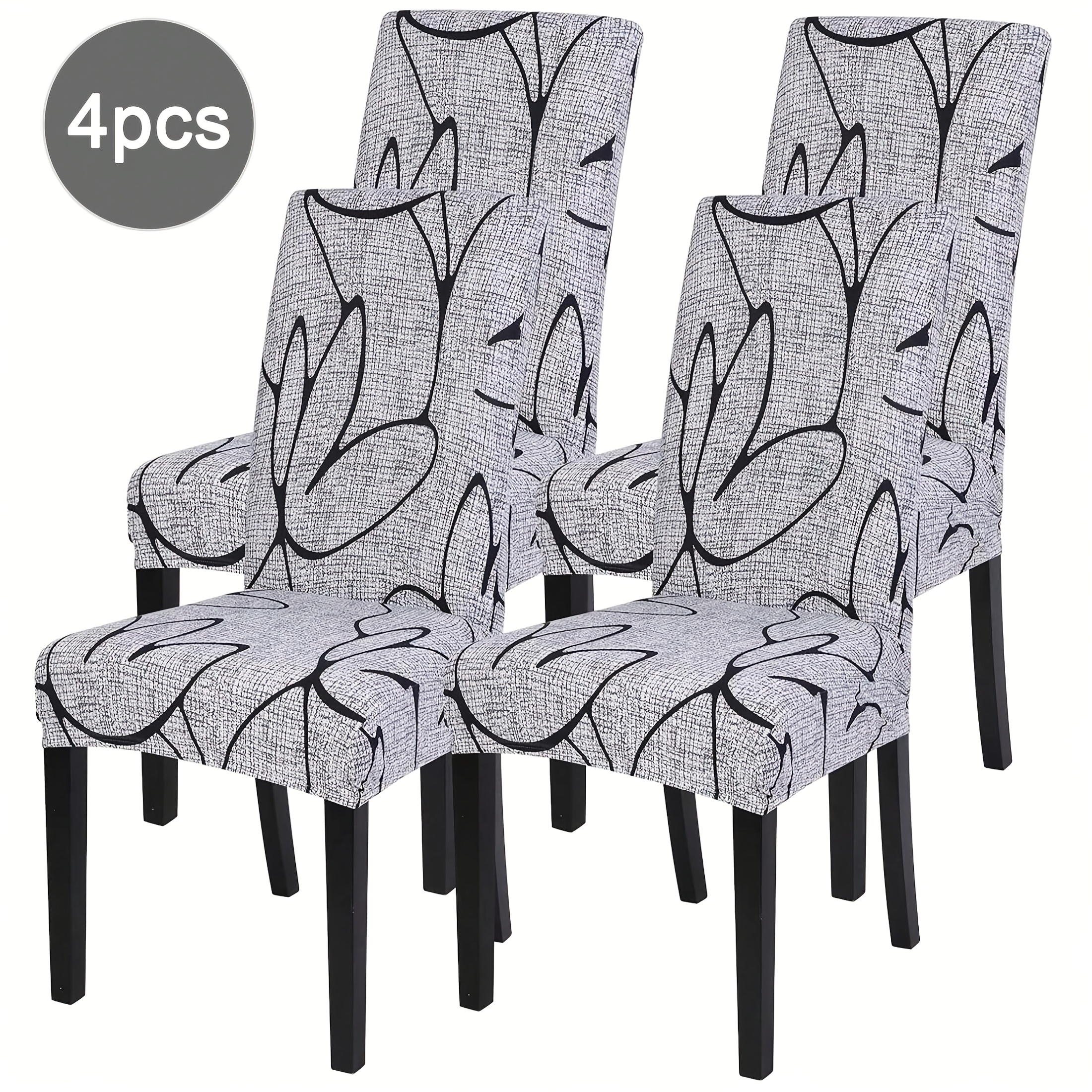1/4/6pcs Printed Fiber Fabric High Back Chair Cover, Polyester Fiber Stretch Universal One-piece Detachable And Washable Living Room Dining Room Bedroom Home (140gsm)