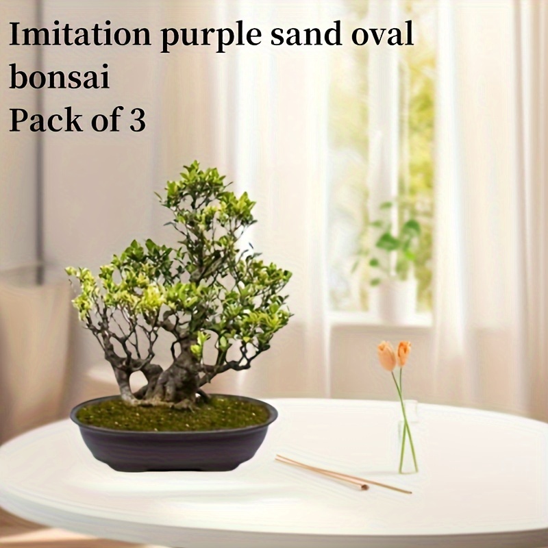 

A Set Of Oval-shaped Purple Clay Pots, Suitable For Succulents, Bonsai, And Indoor Plants, With A Drainage Tray - A Non-ceramic Planter Set For Home And Garden Decoration.