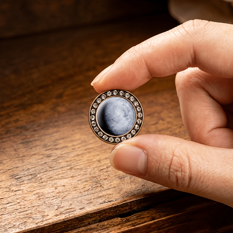 2pcs Translucent Glass-inlaid Stud Earrings, Gray Planetary Design