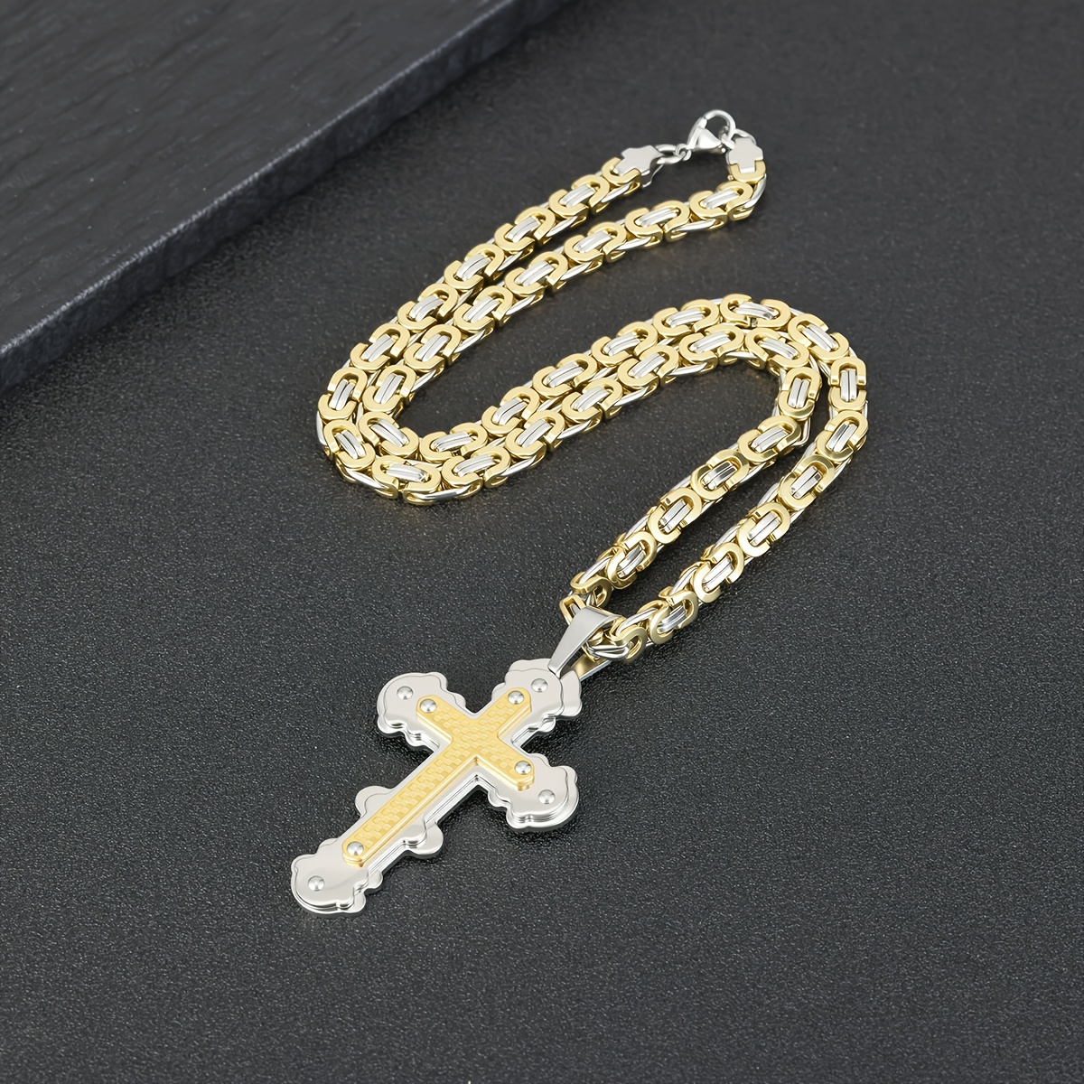 Durable 304 Stainless Steel Men's Cross Pendant Necklace
