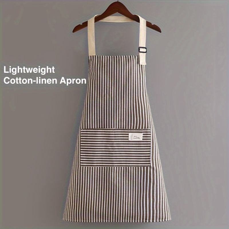 

1pc, Linen Waterproof Apron With 2 Pockets, Adjustable Striped Apron, Kitchen Household Adult Apron, Breathable Fashion Waterproof Apron, Machine Washable, Kitchen Supplies