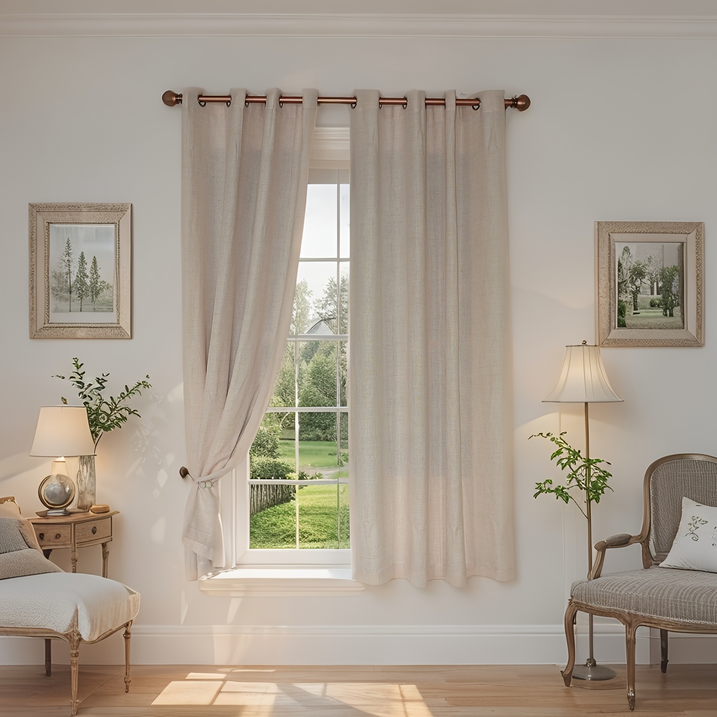 TEMU 1 rideau avec œillets, 94 cm de large X 229 cm de long, couleur naturelle, idéal pour salon, chambre, cuisine
