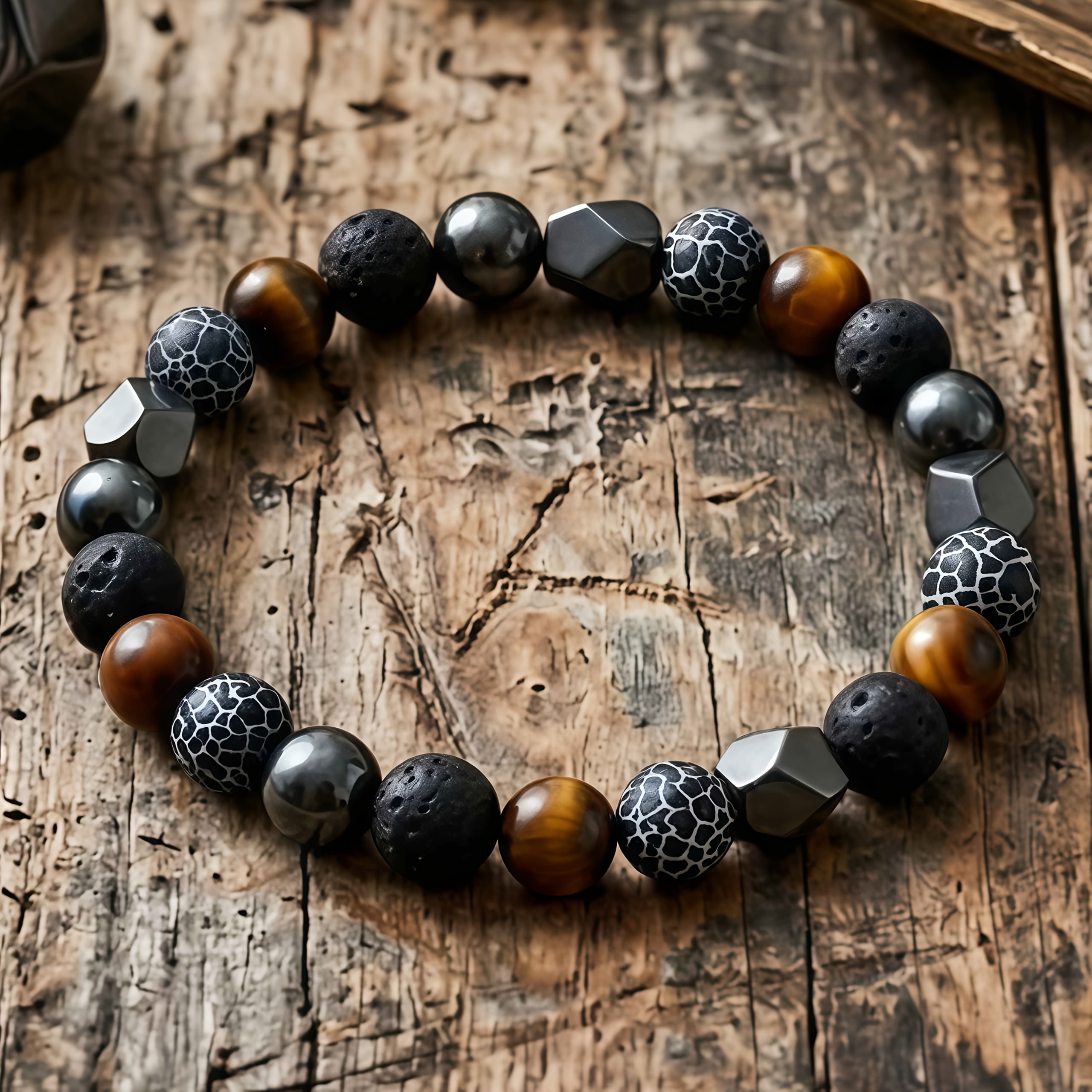 Men's Handmade Weathered Stone & Hematite Bracelet, Courage & Confidence