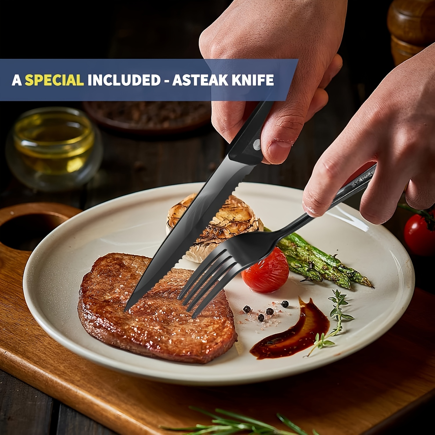 customize your text 9 10pcs black silvery stainless steel outdoor portable cutlery set travel camping set including knife   chopsticks cleaning brush straw bottle opener steak knife with knife   and not   damaged Product details 2