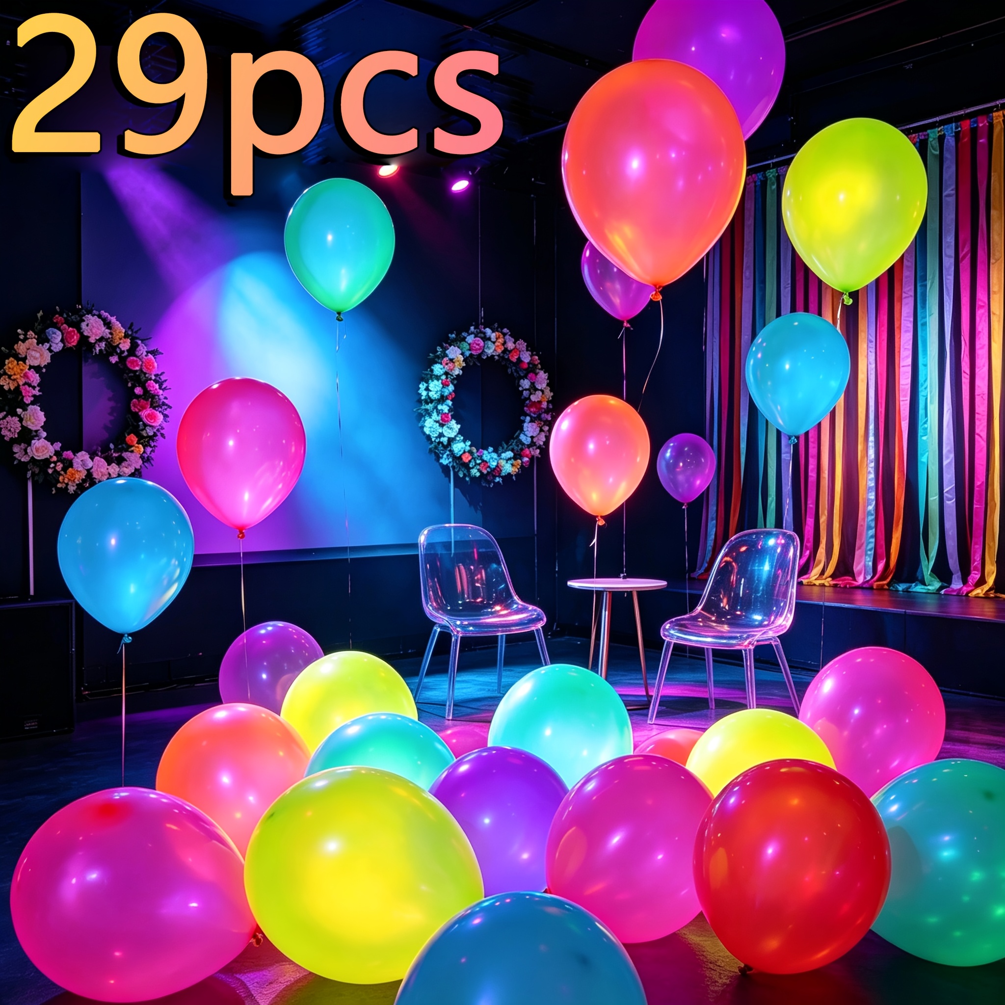Image of 29pcs Colored Uv For Neon Glow Balloons, 10-inch For Neon Glow Party Balloon Decorations, For Neon-themed Party, -the-dark Party, Bachelorette Party, Birthday Party, Anniversary