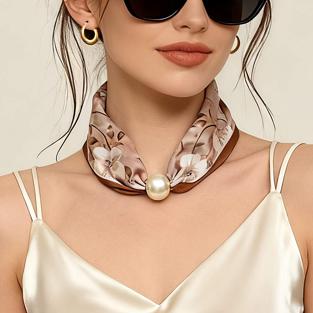 TEMU Light Scarf For Women, Multi-use Small Square Scarf, Neck Protector Headband Wrist Accessory, Floral Print Versatile Decorative Neckerchief