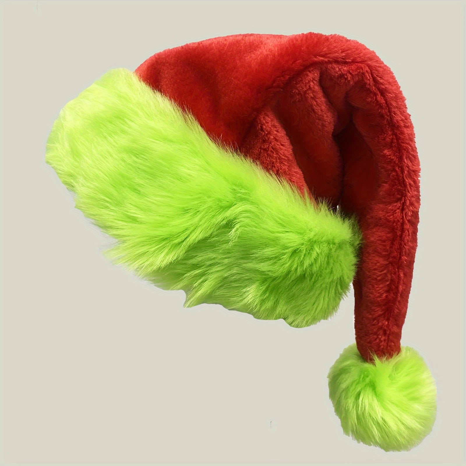 TEMU Fluorescent Red Christmas Hat - Double-, Polyester , For Parties & Decorations