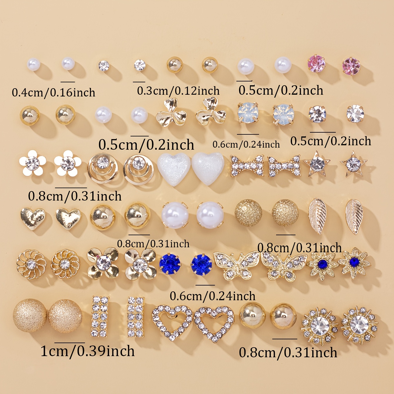 60pcs Cute Heart-Shaped Bow Flower Earring Set, Gift