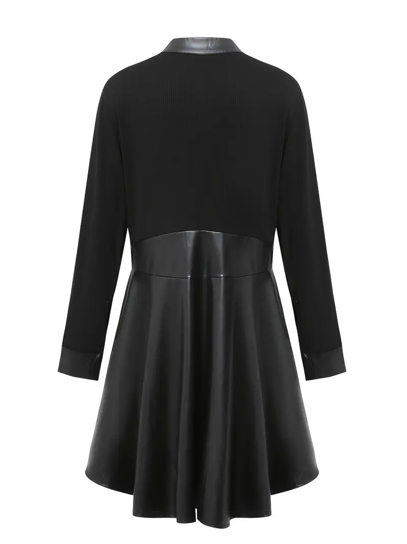 plus size pu leather dress spliced long sleeves stand collar - Temu plus size pu leather dress spliced long sleeves stand collar - Temu
