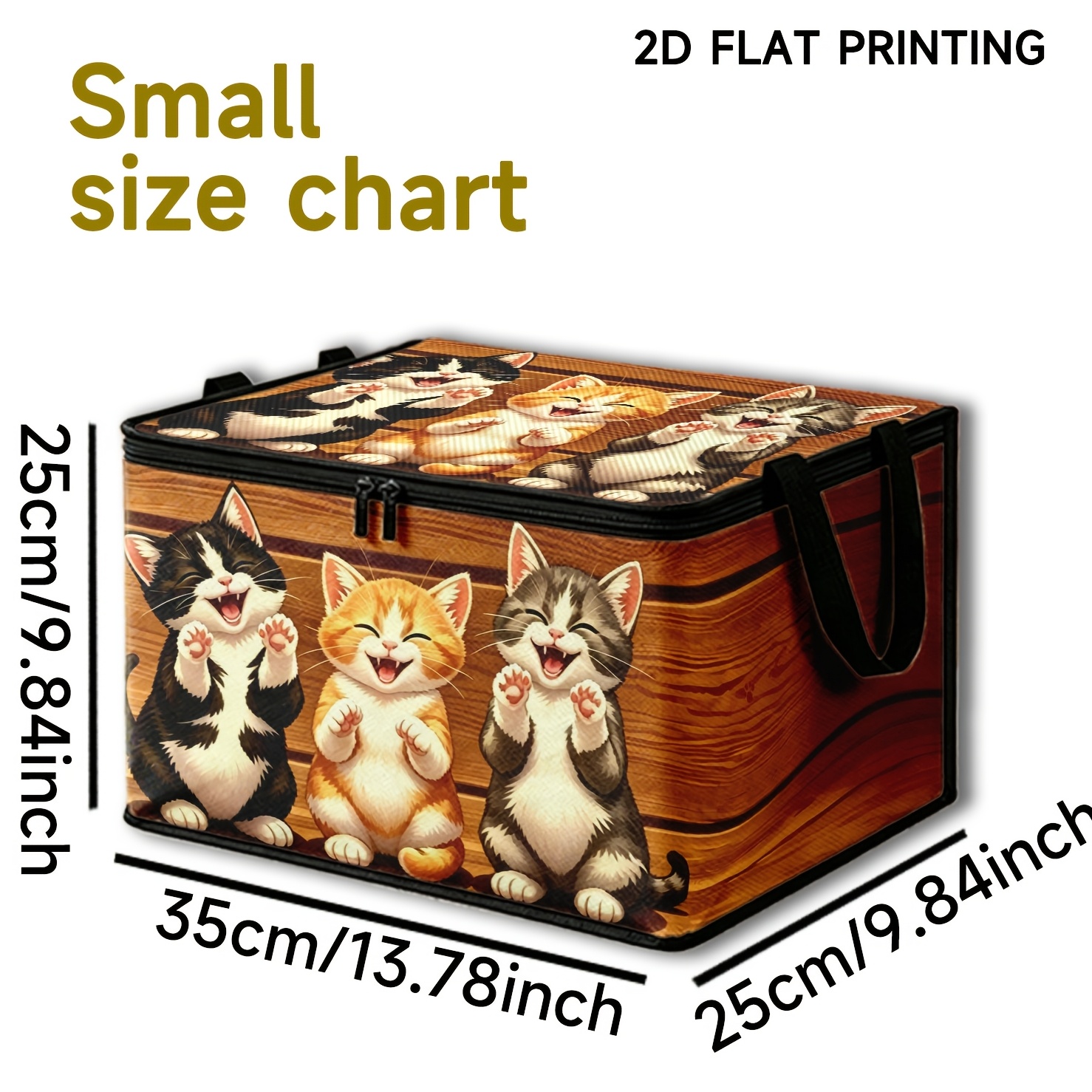 TEMU 1pc Wood Grain 3 Kittens Cartoon Print Storage Box, Multi-functional Storage Container, Suitable For Wardrobe Storage And Bedroom Storage Box