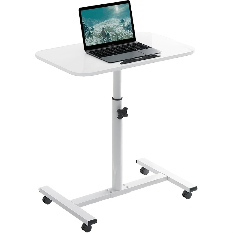 

Adjustable Height Rolling Desk With 360-degree Swivel - Portable Laptop Workstation Cart For Home Office, In Gray, White, Pink, Black