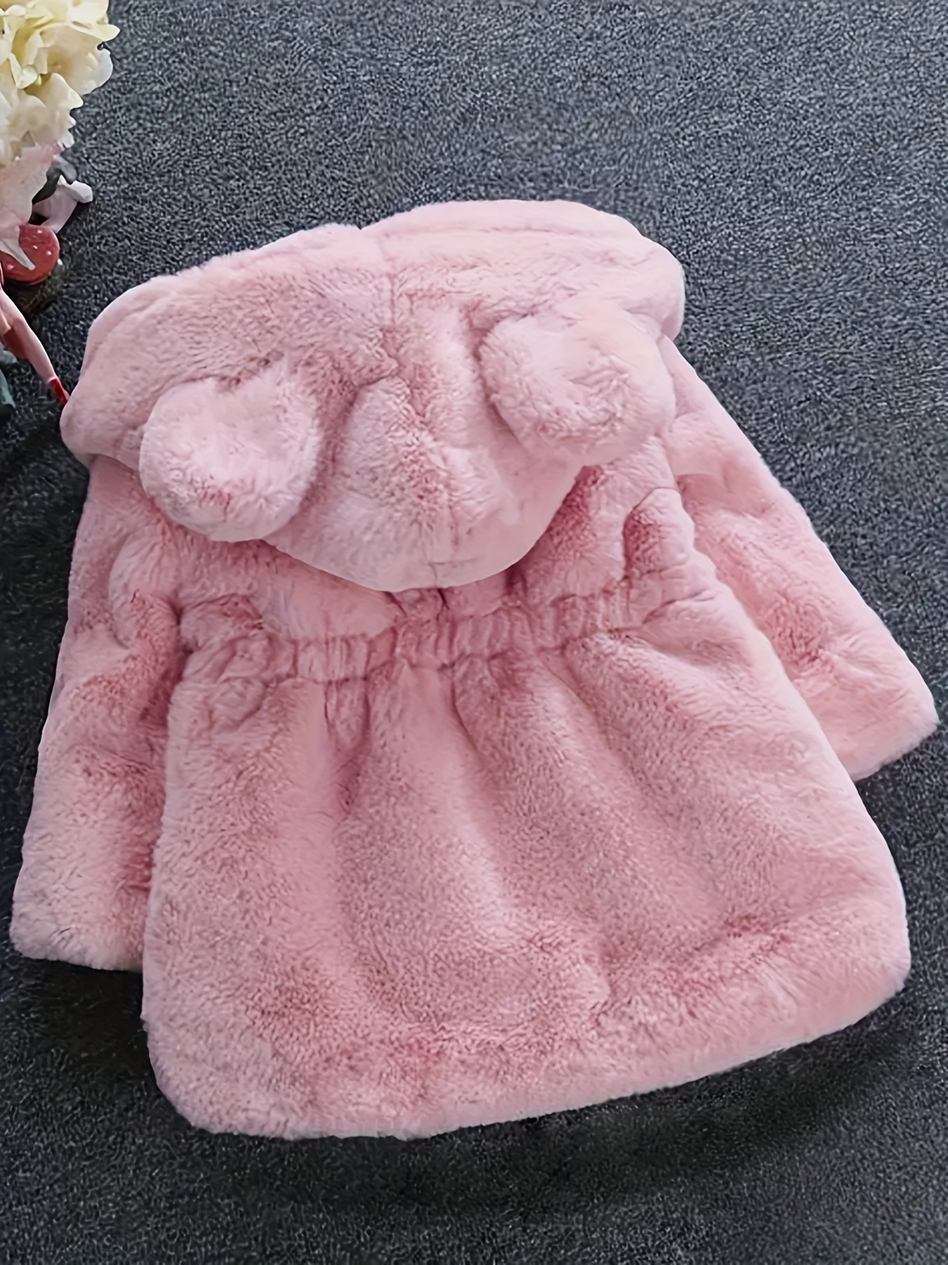girls faux fur thickened jacket plush hooded outerwear for toddlers and kids warm autumn winter coat with soft cute design   to     if petite or two if chubby Product details 3