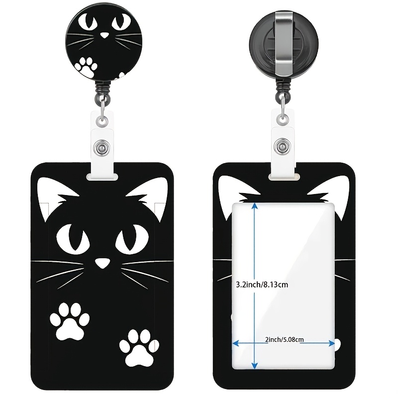 E-shop 2D Niedlicher Katzen-Stil Schwarze Katzenpfotenabdruck Muster Druck Kartenhalter Einziehbarer Kartenclip ID Lanyard - ID, Kreditkartenhalter,