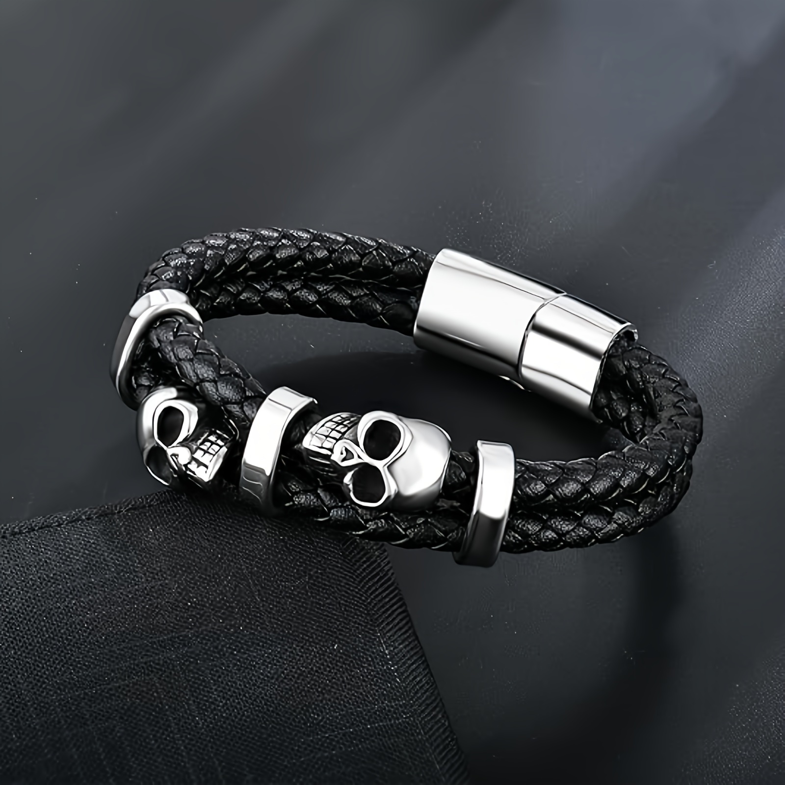 mens skull bracelet alloy cufflinks jewelry in box details 2
