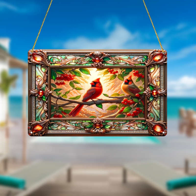 

Baroque Style Acrylic Decorative Sign & Plaque With Birds Stained Glass Window Hanging, Multipurpose Wall Decor For Home, Room, Porch, Outdoor - Bird Theme Wall Art