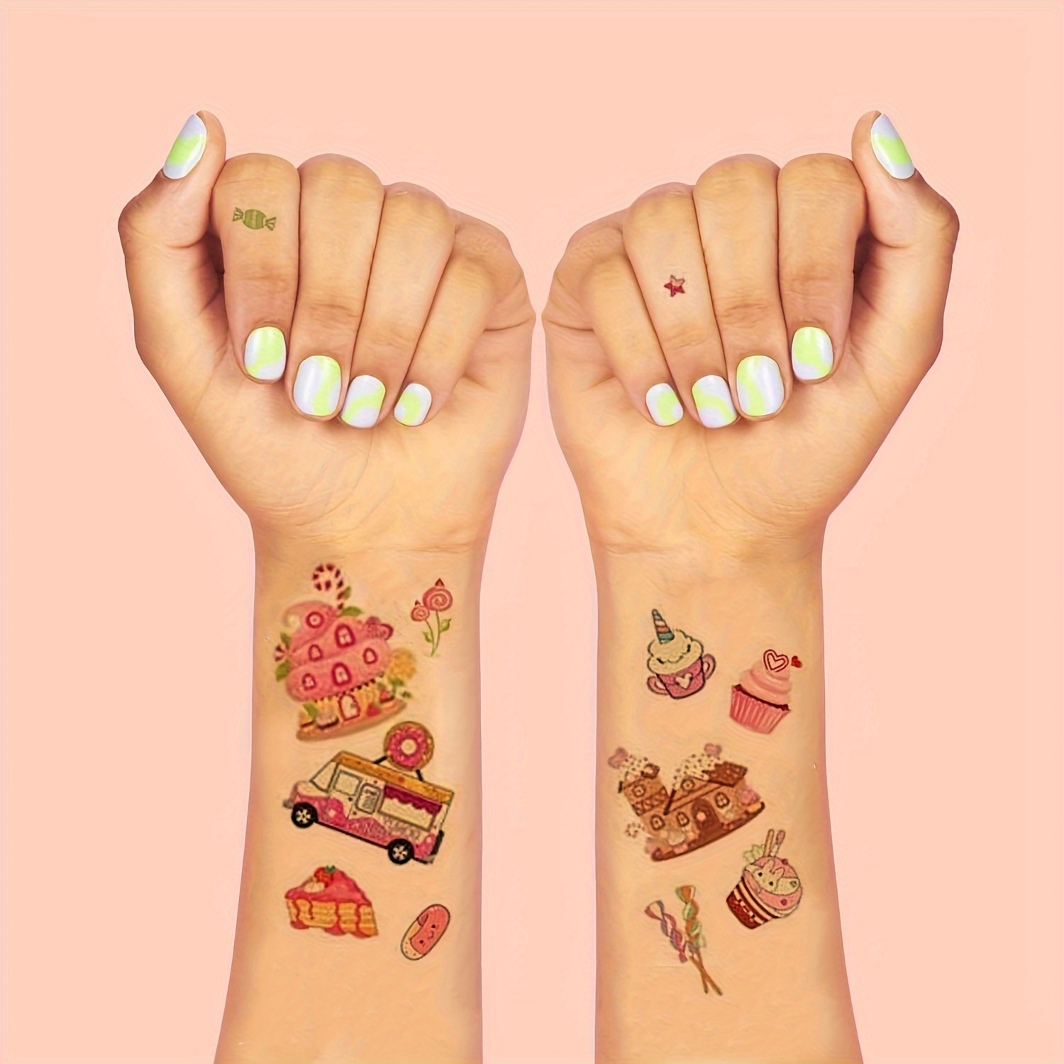 12 Hojas Tatuajes Temporales Cupcakes Helados Niñas Niños - Temu