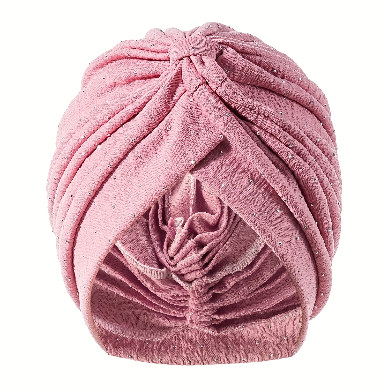 Rhinestone Turban Hat, Ppleated Knotted Tightly Wrapped Hair Cap, Luxury Headscarf