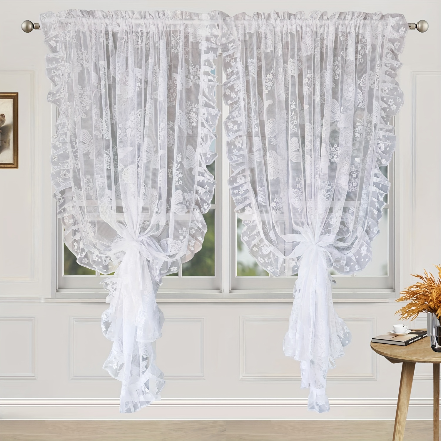 Cortina de ventana de doble capa, elegante cortina transparente con bordado  de encaje y cortina opaca para sombreado, panel de cortinas con ojales