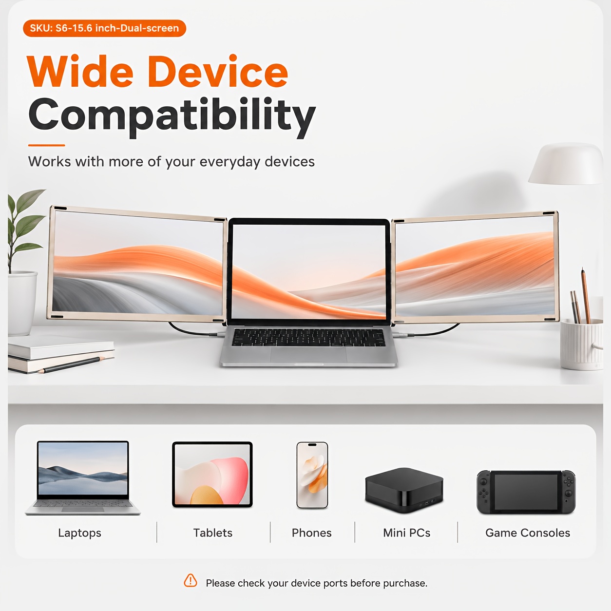Laptop Screen Extender 14 / 15.6 Inch Dual Screen Portable Monitor, 1080P FHD IPS Screen, 178° Wide Viewing Angle, High Color Gamut, Plug And Play Three-Screen Expansion, Widely Compatible, USB-C/HDTV Video Output, Foldable External Monitor