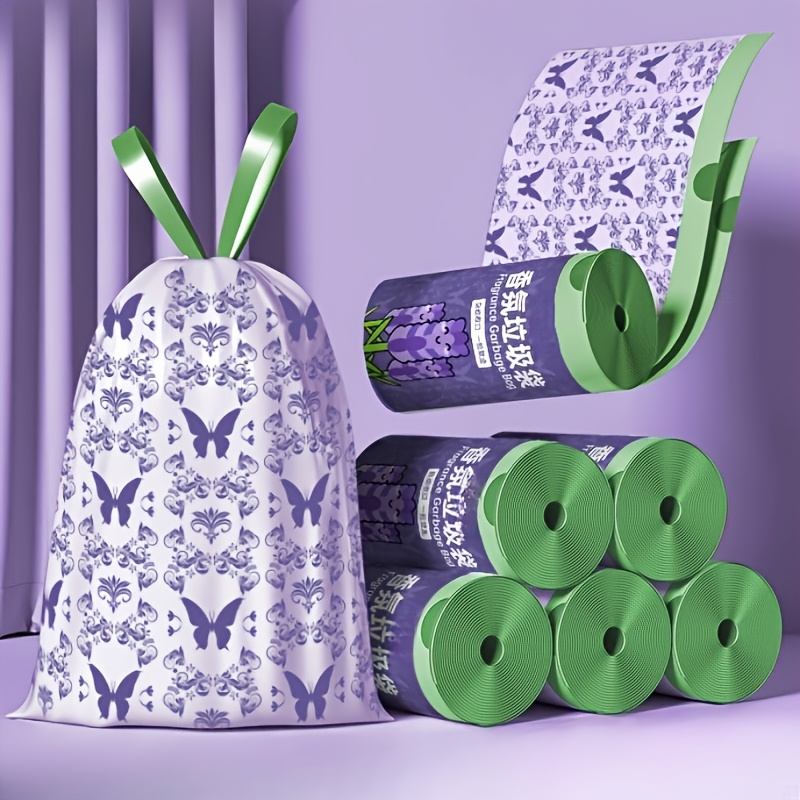 

-pack Lavender Scented Drawstring Trash Bags, Thickened Large Size, High-density Polyethylene Disposable Bags For Kitchen, Bathroom, Bedroom, Living Room, Toilet