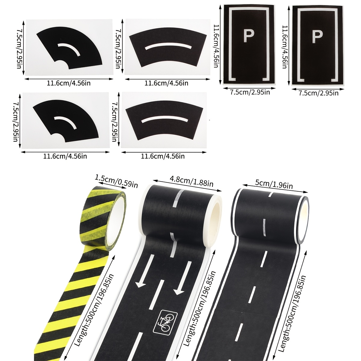 TEMU 9pcs (including 2 Rolls Of Track Paper Tape And 1 Roll Of Black And Yellow Warning Tape And 2pcs Parking Stickers And 4pcs Corner Stickers),